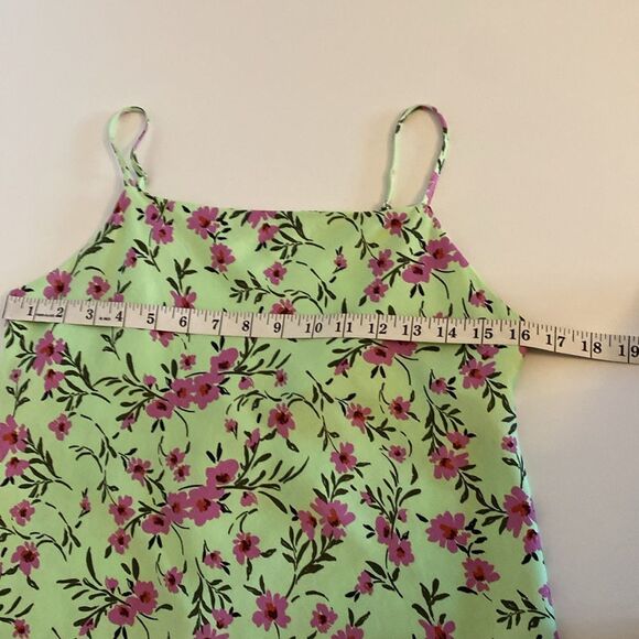 Zara Green and Pink Floral Satin Effect Mini Slip Dress Size L - Picture 14 of 15